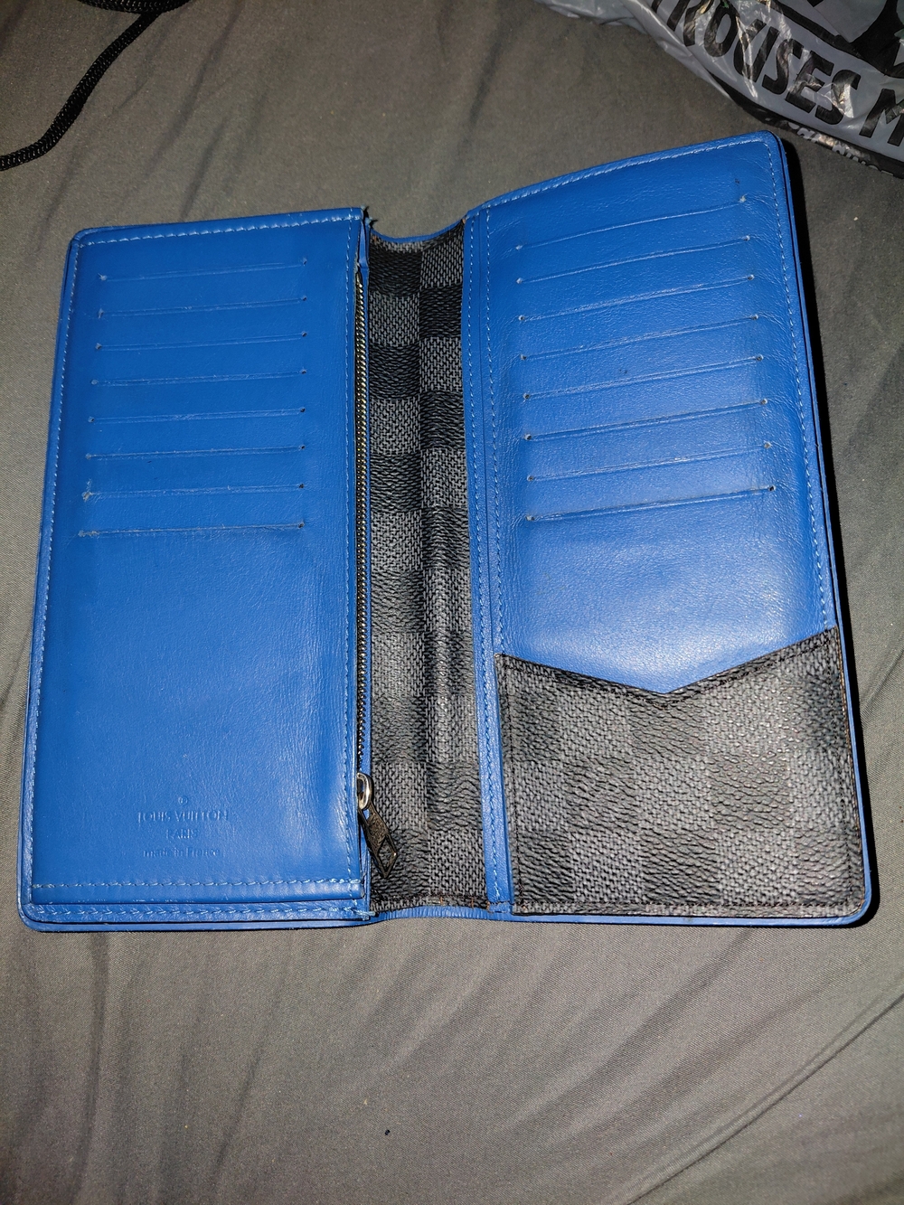 Louis Vuitton Brazza Wallet Damier Graphite Blue Lining Long Wallet